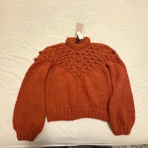 Veroalfie Burnt Orange Textured Turtleneck Sweater